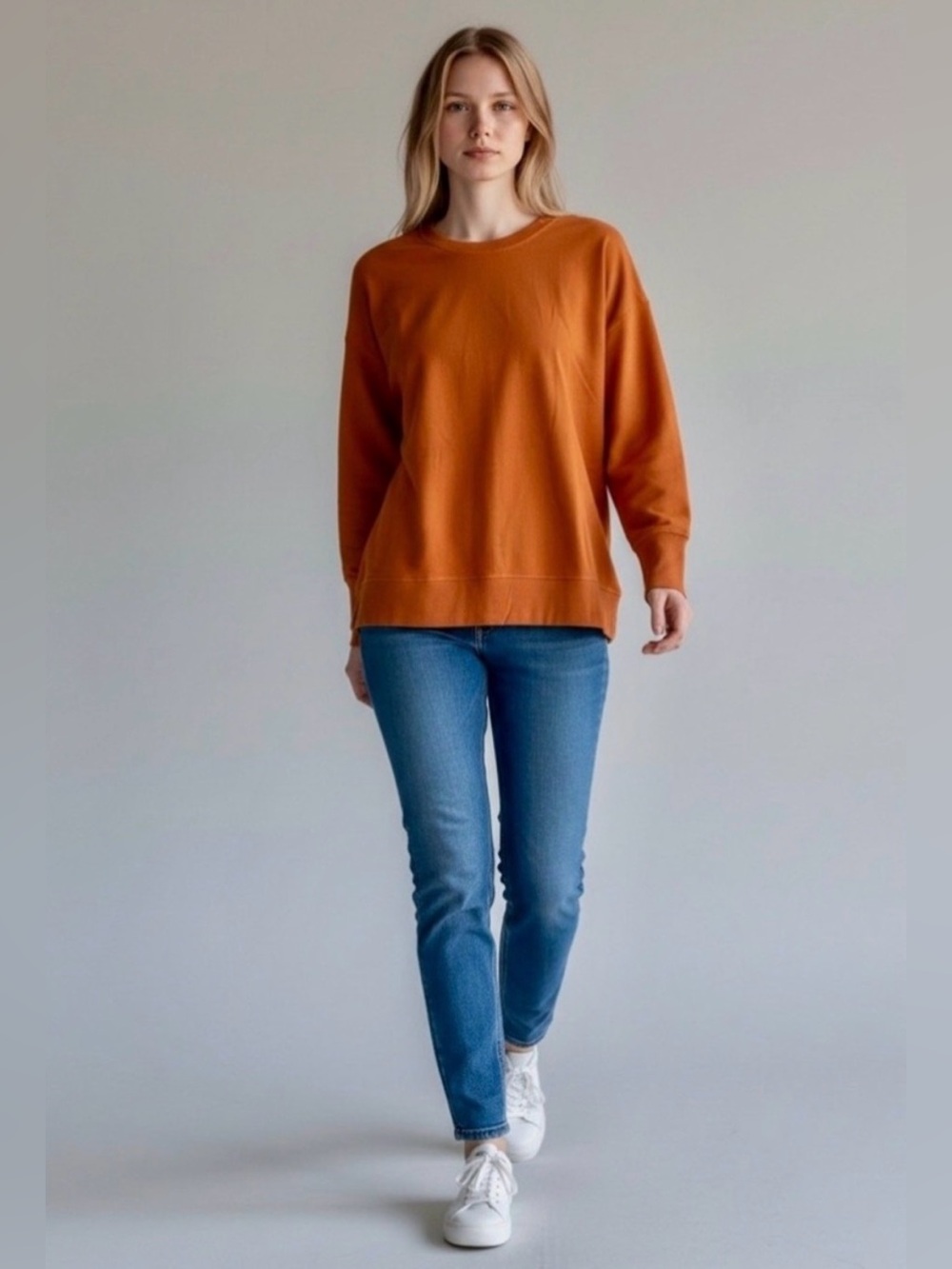 Athleta Coaster Luxe Sweatshirt NWT Medium Orange Soft Pumpkin Fall thumb holes